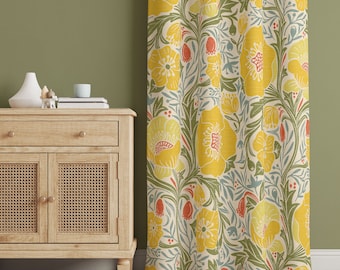 Shabby Chic Curtains, Rod Pocket Curtain, Floral Curtain Panels for Bedroom or Living Room, Pastel Yellow Curtains. A Great Springtime Gift.
