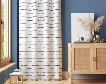 Shibori Indigo Tie Dye Horizon on White Large Pattern Collection Linen & Cotton Curtains