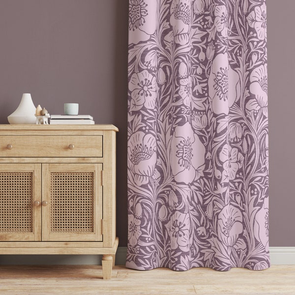 Shabby Chic Curtains, Rod Pocket Curtain, Floral Curtain Panels for Bedroom or Living Room, Pastel Purple Curtains