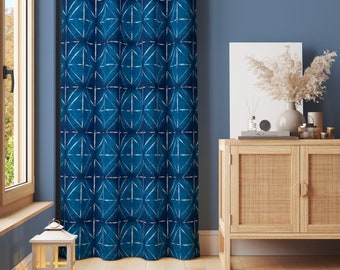 Shibori Indigo Midnight Cabana Smaller Pattern Linen & Cotton Curtains