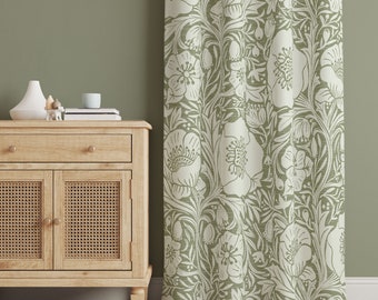 Shabby Chic Curtains, Rod Pocket Curtain, Floral Curtain Panels for Bedroom or Living Room, Light Green Curtains.