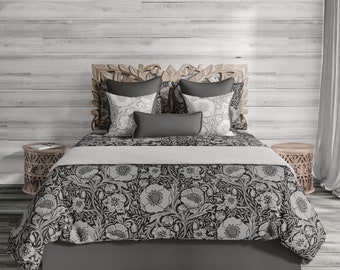 Black Floral duvet cover, cottage core bedding set, floral arts and crafts design cotton bedding OR shams set