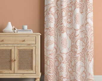 Shabby Chic Curtains, Rod Pocket Curtain, Floral Curtain Panels for Bedroom or Living Room, Pastel Peach Curtains.