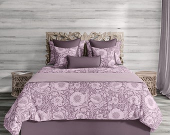 Purple Floral Duvet Cover, Cottage Core Bedding, Arts and Crafts Design Purple Bedding Set OR shams
