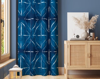 Shibori Blue Tie Dye Curtains in Linen and Cotton - Extra Large Pattern