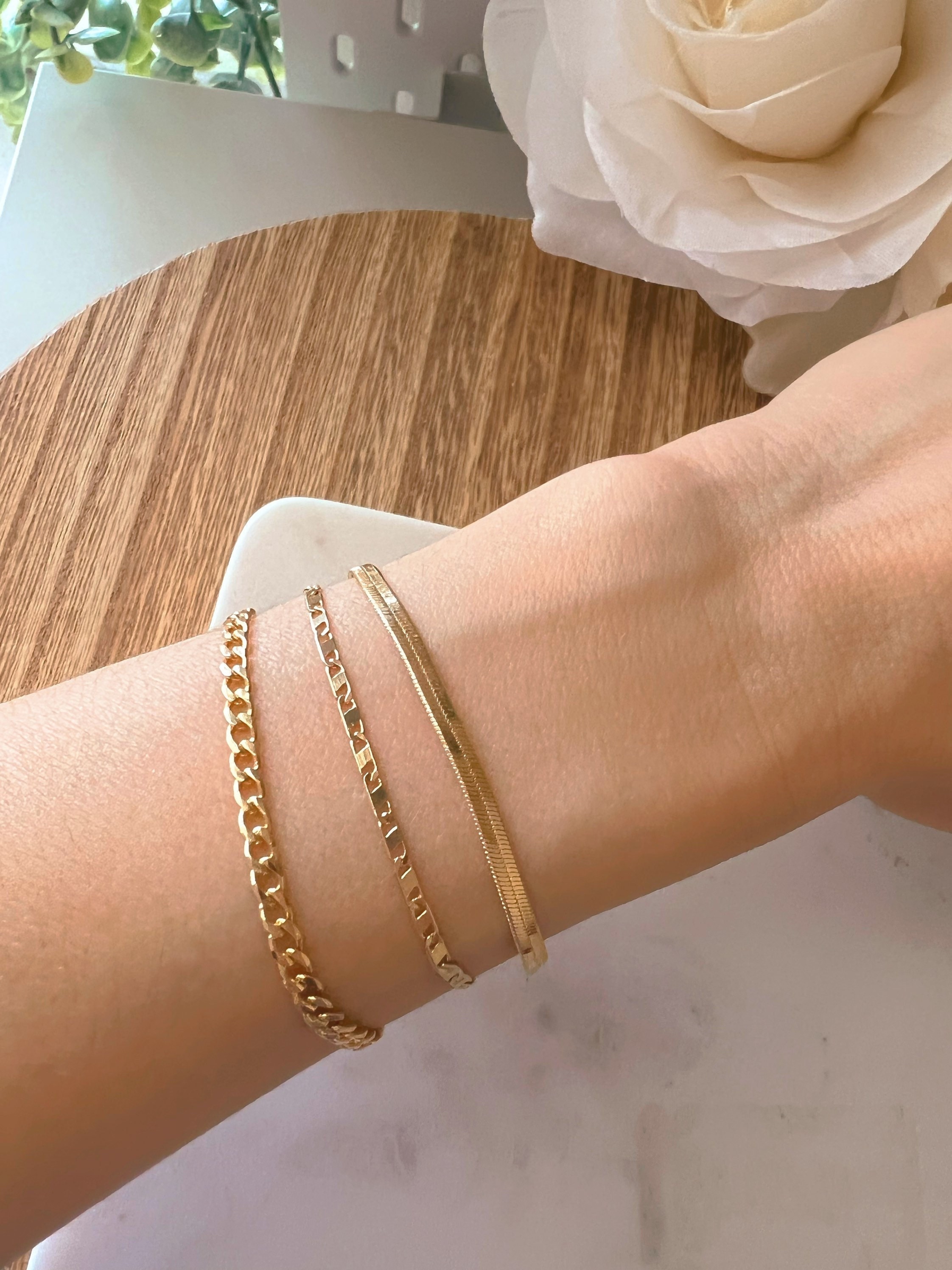 18K gold filled Harribgbone Chain ブレスレット 18k Gold Filled Bracelets ,herringbone Bracelet, Cuban Link