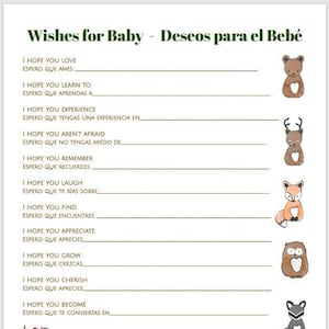 Desejos para bebê / Deseos para bebê imprimible / Convite para chá de bebê / Woodland Printable / Bilíngue Imprimível / Español e Inglés