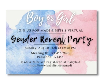 Virtual Gender Reveal invitation | Blue and Pink Invitation | Gender Reveal Invitation | Printable Invitation