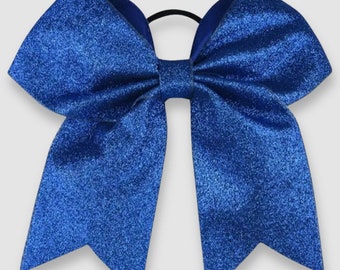 10 Blue Bows | Cheerleaders Bow | Elastic band with Bow Attachment | Glitter Royal Blue | Hair Accessories for Her | Thin and Thick hair