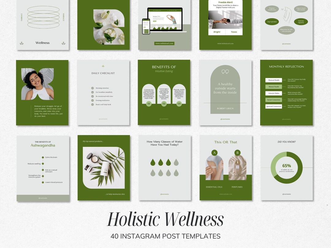 Holistic Wellness Instagram Post Templates | Green Minimalist Canva ...