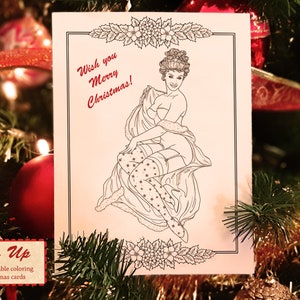 10 Coloring Christmas Cards | Printable Pin Up Christmas Card | Instand download Christmas cards | Christmas card Printable