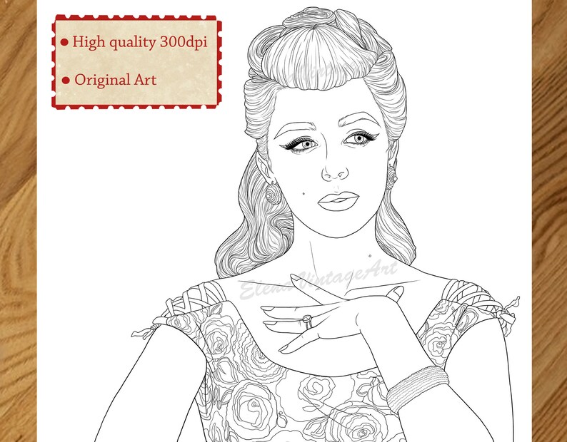Pin up Portrait Coloring Page adult Coloring Book Pin up - Etsy