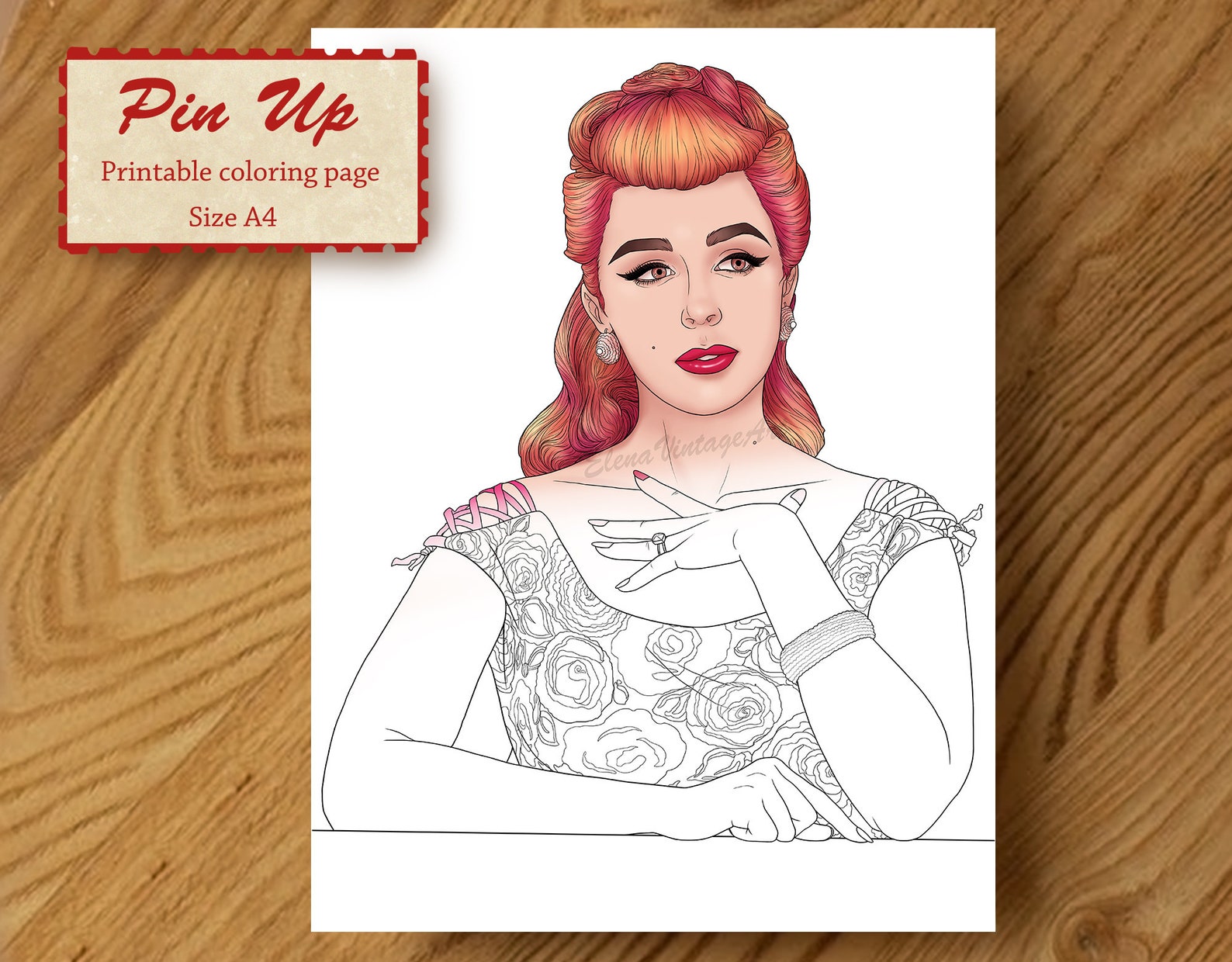 Pin up Portrait Coloring Page adult Coloring Book Pin up - Etsy