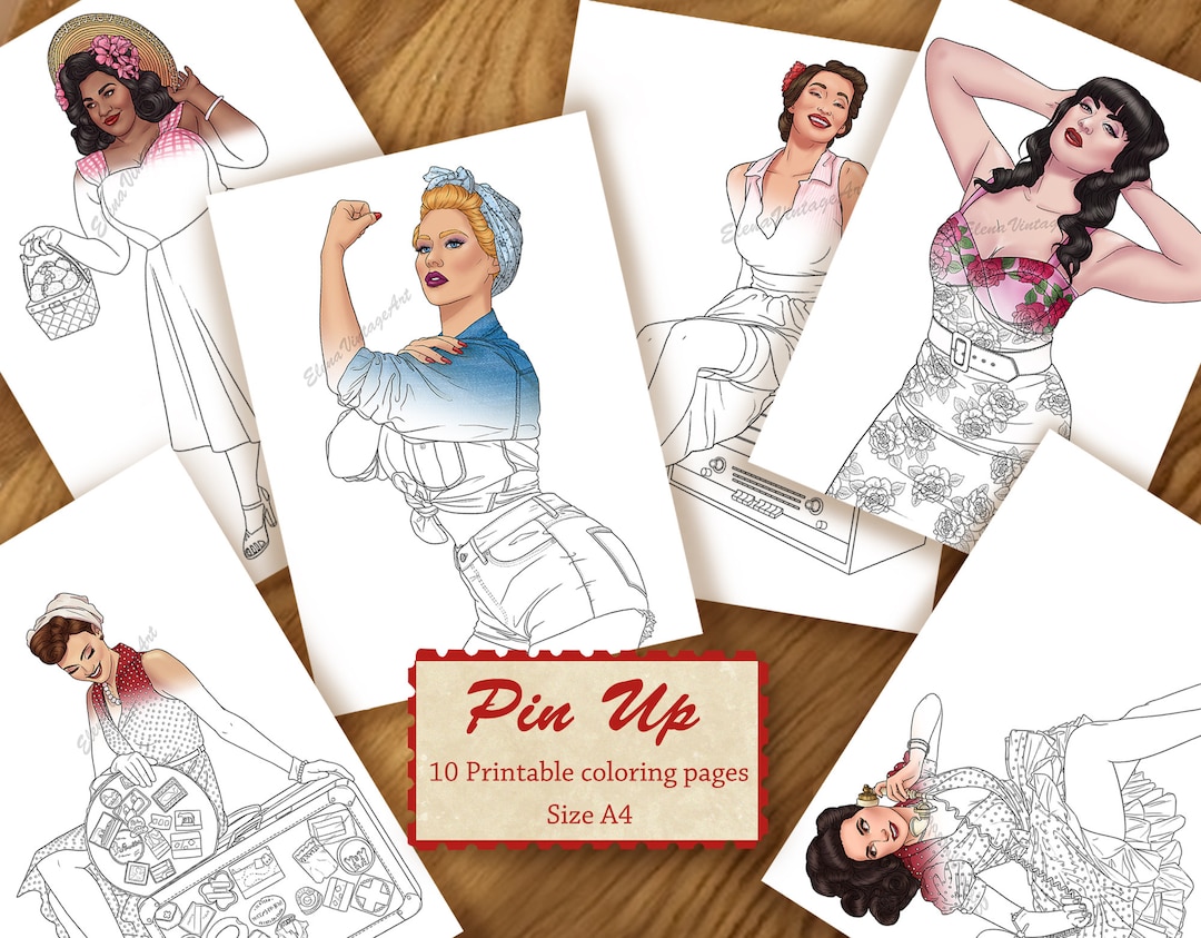 10 Pin up Coloring Pages adult Coloring Book Pin up Printable Instant Download Pdf Coloring Page ...