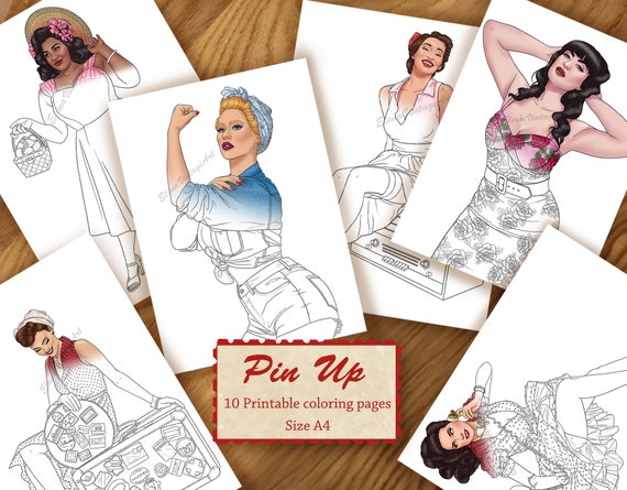 10 Pin up Coloring Pages Adult Coloring Book Pin up - Etsy