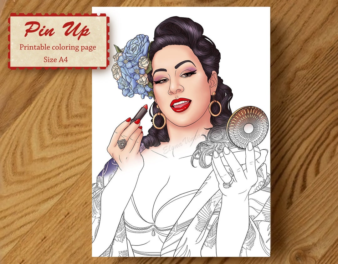Pin up Portrait Coloring Page adult Coloring Book Pin up Etsy