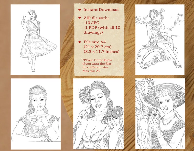 10 Pin Up coloring pages Adult coloring book pin up printable instant ...