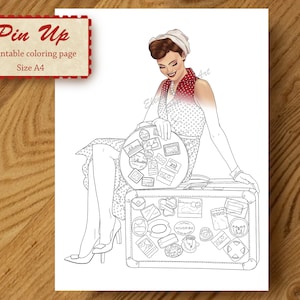 Adult coloring page| pin up printable instant download| pdf coloring page| pin up coloring page | pin up art 7