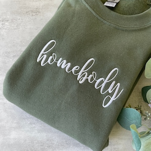 Embroidered Homebody Crewneck, Crewneck Sweatshirt, Homebody, Green, Embroidered