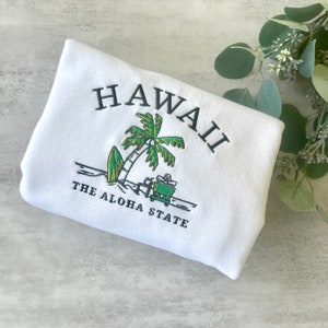 Embroidered Hawaii Sweatshirt, The Aloha State Sweatshirt, Hawaii Palm Trees Crewneck, Hawaii The Aloha State Sweatshirt, Beach Sweatshirt