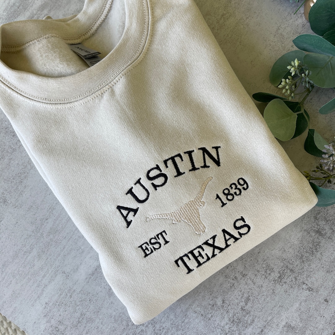 Embroidered Austin Texas Sweatshirt, Texas Sweatshirt, Bull, Graphic