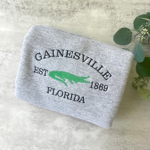 Embroidered Gainesville Florida Sweatshirt, Gator Sweatshirt, Florida Sweatshirt, Florida Crewneck, Vacation Gift, Alligator Sweatshirt