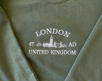 Embroidered London Sweatshirt, City Sweatshirt, Embroidered London Crewneck, Green, Cityscape, London Crewneck Sweatshirt