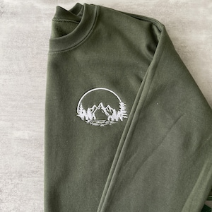 Trees and Mountain Sweatshirt, Embroidered Mountains and Trees Sweatshirt