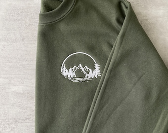 Trees and Mountain Sweatshirt, Embroidered Mountains and Trees Sweatshirt