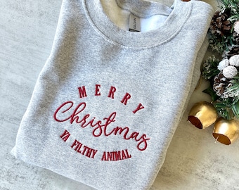 Merry Christmas Ya Filthy Animal Sweatshirt, Movie Quote Christmas Sweatshirt, Christmas Sweatshirt, Christmas Crewneck, Christmas