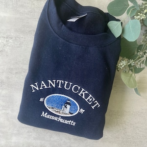 Embroidered Nantucket Sweatshirt, Nantucket Sweatshirt, Gift for Her, Christmas, Massachusetts Crewneck, Embroidered Graphic Sweatshirt