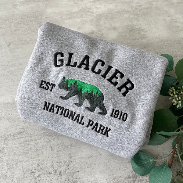 Embroidered Glacier National Park Sweatshirt, Montana Sweatshirt, Embroidered Montana Sweater, Gift for Him, Gift for Her, Christmas Gift