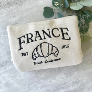 Embroidered France Sweatshirt, France Sweatshirt, Gift for Her, Christmas, France Crewneck, Graphic Sweatshirt, Food Sweatshirt, Croissant