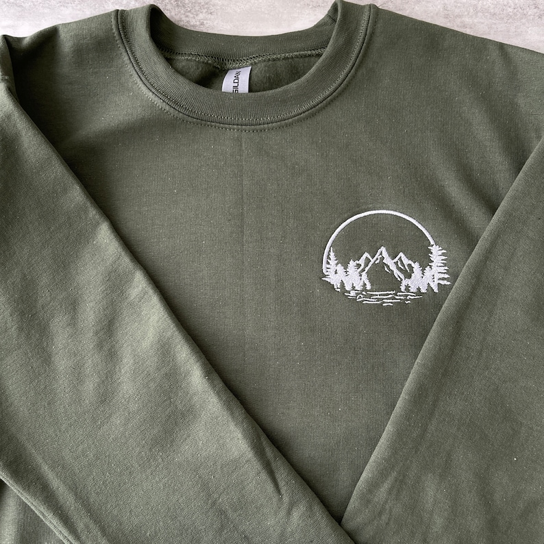 Trees and Mountain Sweatshirt Embroidered Mountains and Trees - Etsy