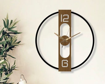 Moderne Oversize Wanduhr aus Holz, Metall Minimalistische Wanduhr, Uhr für Wand, Große Wanduhr, Rustikale Wanduhr, Loft Wanduhr, Wanduhr