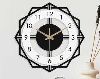 Wall clock unique, large wall clock modern, clocks for wall, livingroom wooden clock, wall clock with numbers, minimalist wall clock,