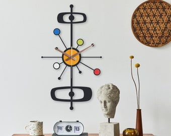 Große Starburst-Uhr, Mid-Century-Modern-Wanduhr, Atom-Wanduhr aus Holz, einzigartige Wanduhr, Uhren für die Wand, moderne Wanduhr, Retro