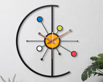 Reloj de pared grande Starburst, madera de reloj de pared atómico, reloj de pared moderno de mediados de siglo, reloj de pared único, granja de reloj de pared, reloj de pared retro