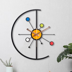 Starburst Large Wall Clock, Atomic Wall Clock Wood, Mid Century Modern Wall Clock, Wall Clock Unique, Wall Clock Farmhouse, Retro Wall Clock