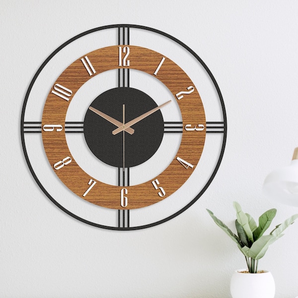 Large modern wall clock, wall clock unique, clocks for wall, clock with numbers, minimalist wall clock, Wooden clock, Wanduhr, livingroom