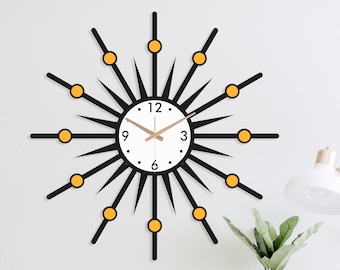 Mid Century Modern Wall Clock, Starburst Wall Clock, Sunburst Clock, Retro Wall Clock, Rustic Wall Clock, Wall Clock Unique, Atomic style
