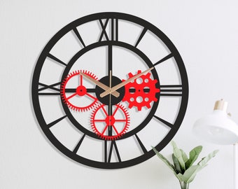 Large wall clock modern, Clocks for Wall, Minimalist wall clock, Gear wall clock, Steampunk wall clock, Industrial wall clock, Unique clock