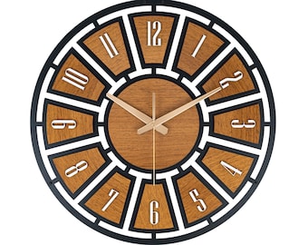 Gran reloj de pared con números, Reloj de pared de madera, Reloj de pared único, Reloj de pared moderno de granja, Rústico, Reloj de pared retro, Reloj para pared