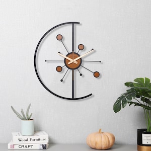 Atomic Wall Clock Wood, Mid Century Modern Wall Clock, Starburst Large Wall Clock, Wall Clock Unique, Wall Clock Farmhouse, Retro Wall Clock image 4