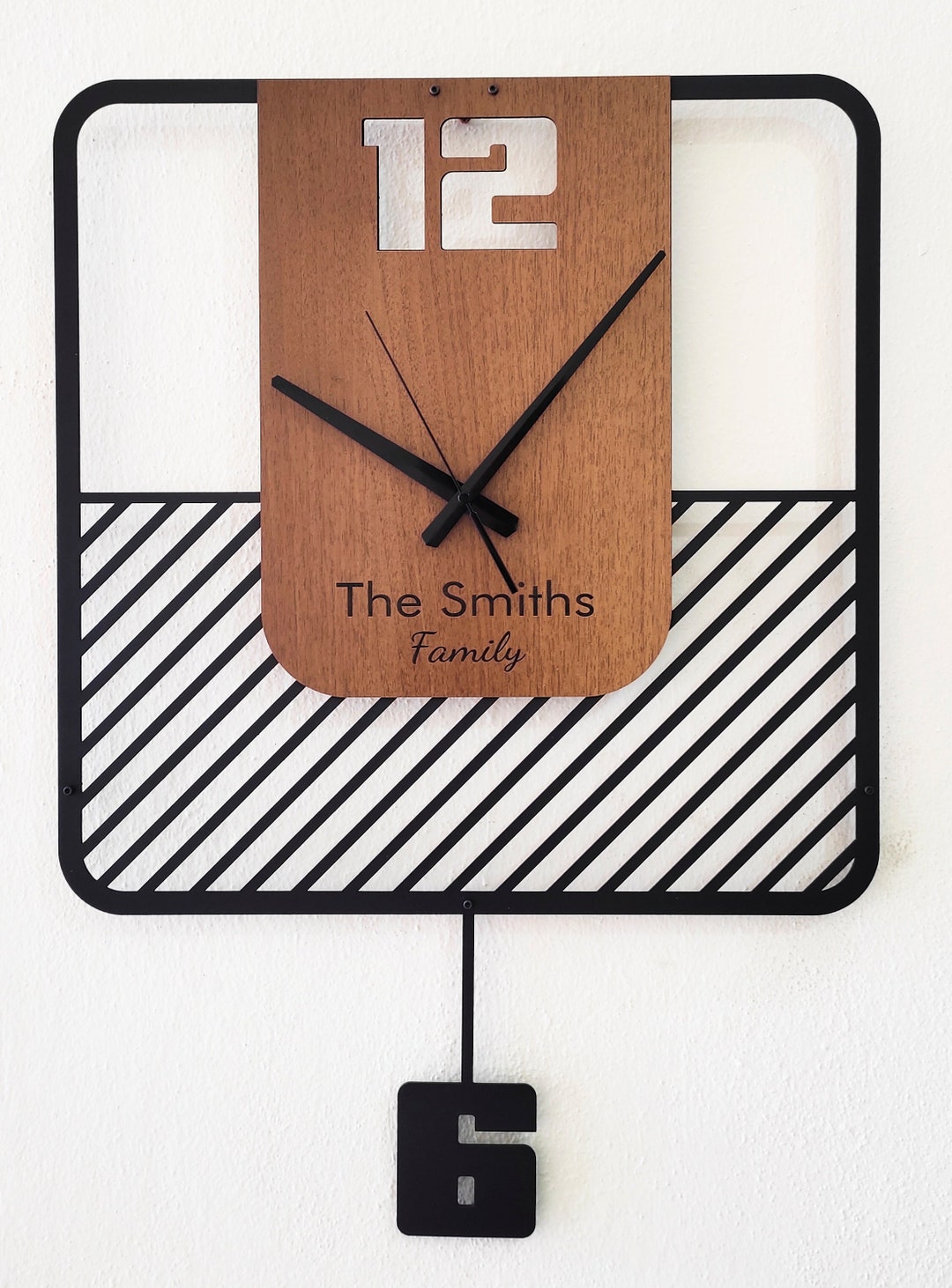 Personalized Wooden Wall Clock, Modern Large Wall Clock, Minimalist ...
