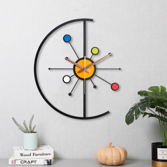 Reloj de pared grande Starburst, madera de reloj de pared atómico, reloj de  pared moderno de