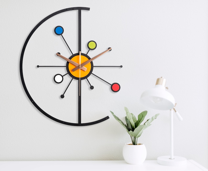 Starburst Large Wall Clock, Atomic Wall Clock Wood, Mid Century Modern Wall Clock, Wall Clock Unique, Wall Clock Farmhouse, Retro Wall Clock imagem 2