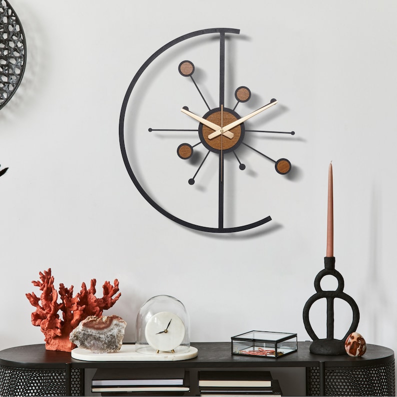 Atomic Wall Clock Wood, Mid Century Modern Wall Clock, Starburst Large Wall Clock, Wall Clock Unique, Wall Clock Farmhouse, Retro Wall Clock image 6