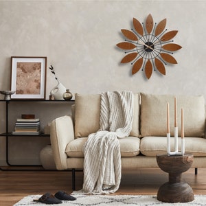 Sunburst Wall Clock Wood, Mid Century Modern Wall Clock, Large Wall Clock, Wall Clock Unique, Wall Clock Farmhouse, Retro Wall Clock image 8