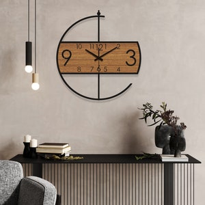 Große moderne Wanduhr, einzigartige Wanduhr, Uhren für die Wand, Design, dekorative Wanduhr, Wohnzimmer, Küche, hölzerne Metallwanduhr Bild 4